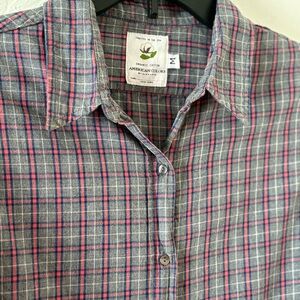American Colors By Alex Lehr Womens Collared Buttoned Grey Pink Plaid Size M USA
